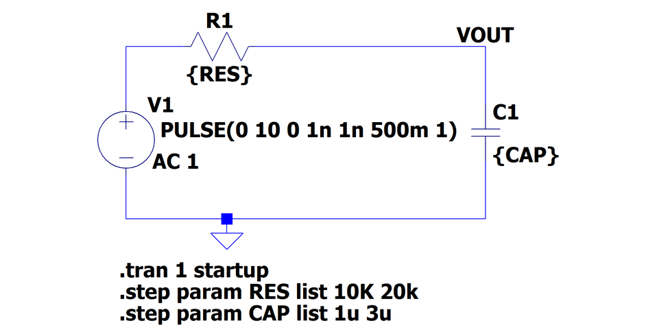图1 使用 .step 参数命令的 RC 电路